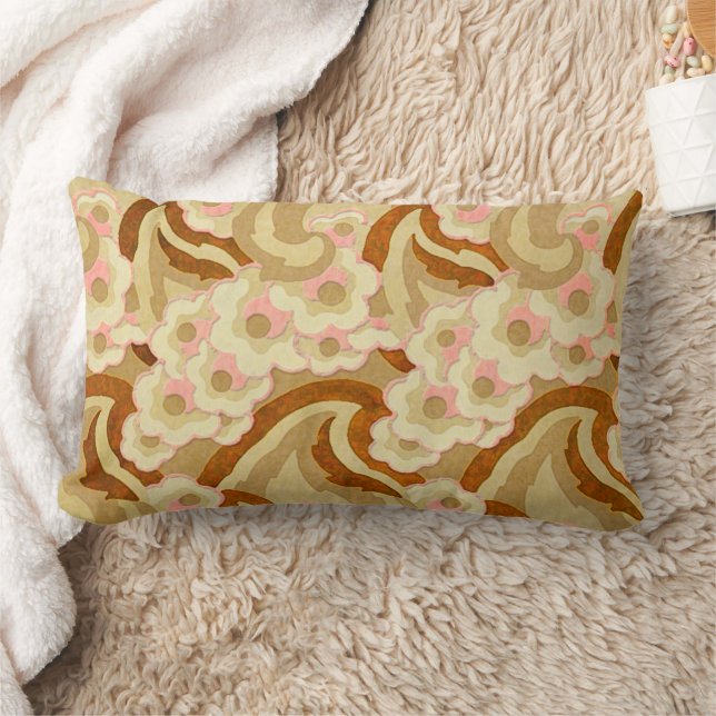 Beige and Pink Dogwood  Lumbar Cushion (Blanket)