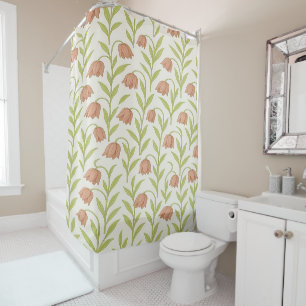 Beige and Pink Floral Shower Curtain