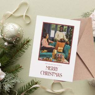 Beige and Red Merry Christmas Wishes Greeting Holiday Card