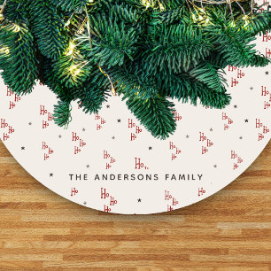 Beige and Red Minimalist Modern Script Ho Ho Ho Fleece Tree Skirt
