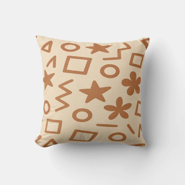 Beige and Reddish Brown Throw Pillow (Front)