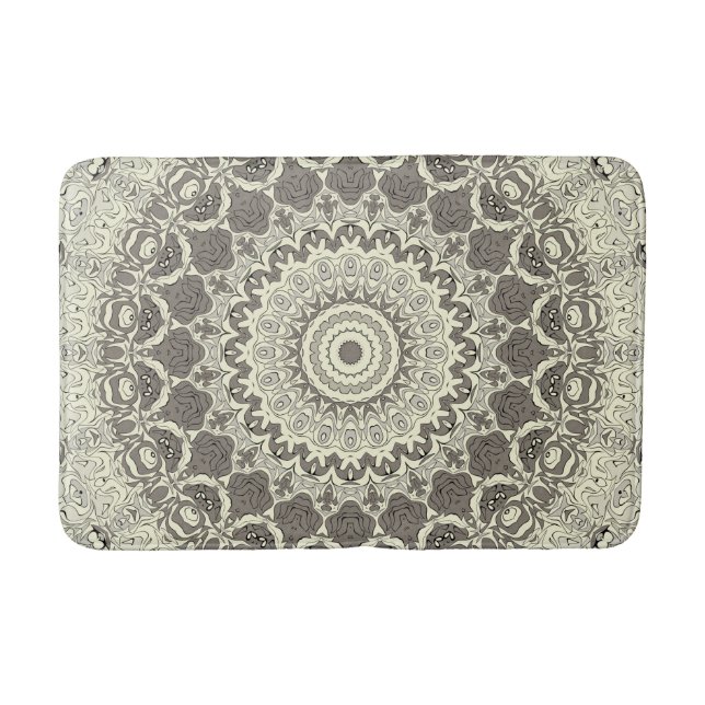Beige and Taupe Mandala Pattern Design Bath Mat (Front)