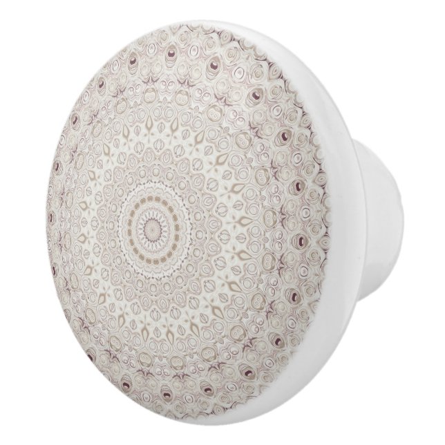 Beige and Taupe Mandala Pattern Design Ceramic Knob (Right)