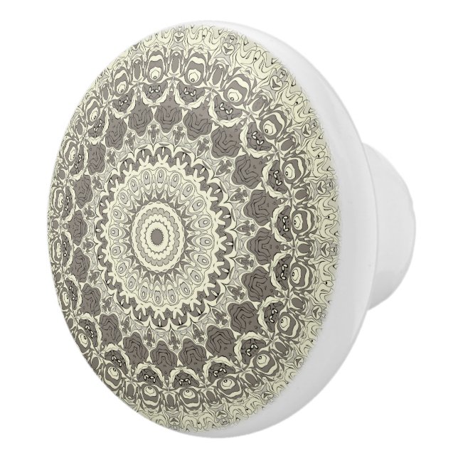 Beige and Taupe Mandala Pattern Design Ceramic Knob (Right)