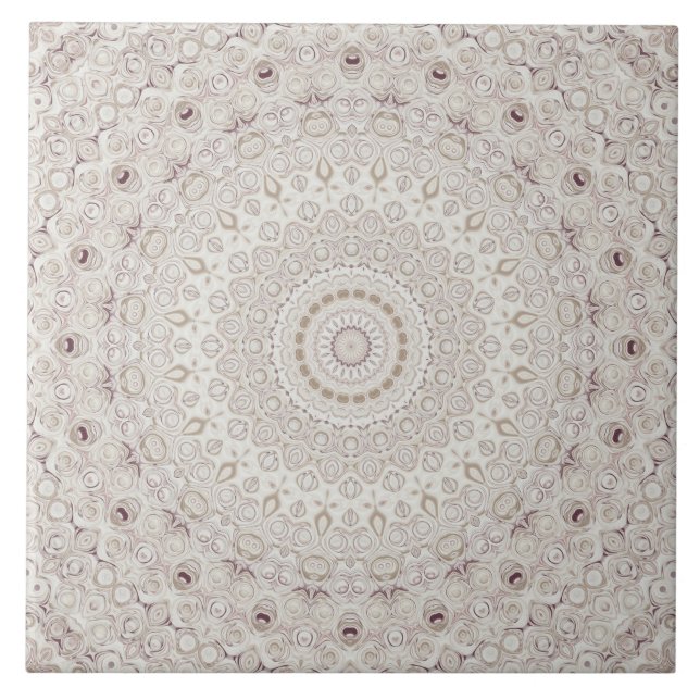 Beige and Taupe Mandala Pattern Design Ceramic Tile (Front)