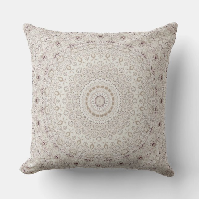 Beige and Taupe Mandala Pattern Design Cushion (Front)