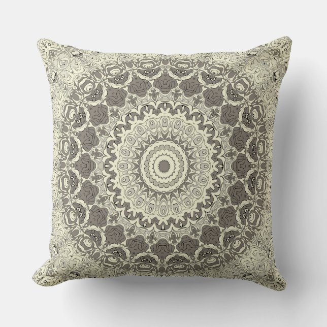 Beige and Taupe Mandala Pattern Design Cushion (Front)