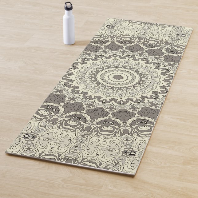 Beige and Taupe Mandala Pattern Design Yoga Mat (In Situ)