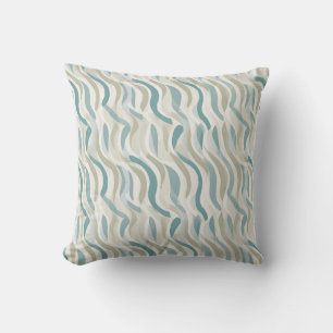 Beige and Teal Blue Abstract Wave Pattern Cushion