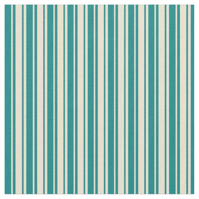 Beige and Teal Stripes Fabric (Close Up)