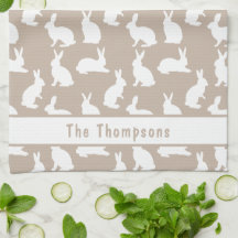 Beige And White Bunny Pattern And Name Easter