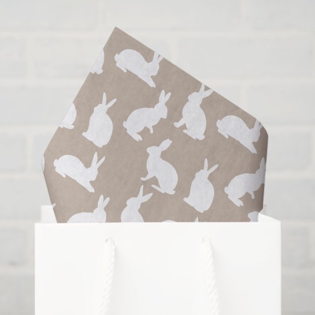 Beige And White Bunny Pattern Neutral Easter Tissue Paper (Gift Bag)