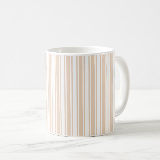 Beige and white candy stripes coffee mug (Front Right)
