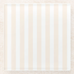 Beige and white candy stripes glass coaster