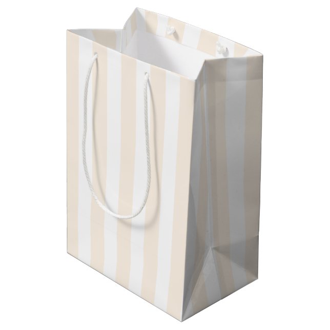 Beige and white candy stripes medium gift bag (Back Angled)