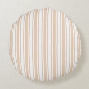 Beige and white candy stripes round cushion