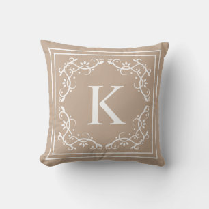 Beige And White Decorative Frame Custom Monogram Cushion