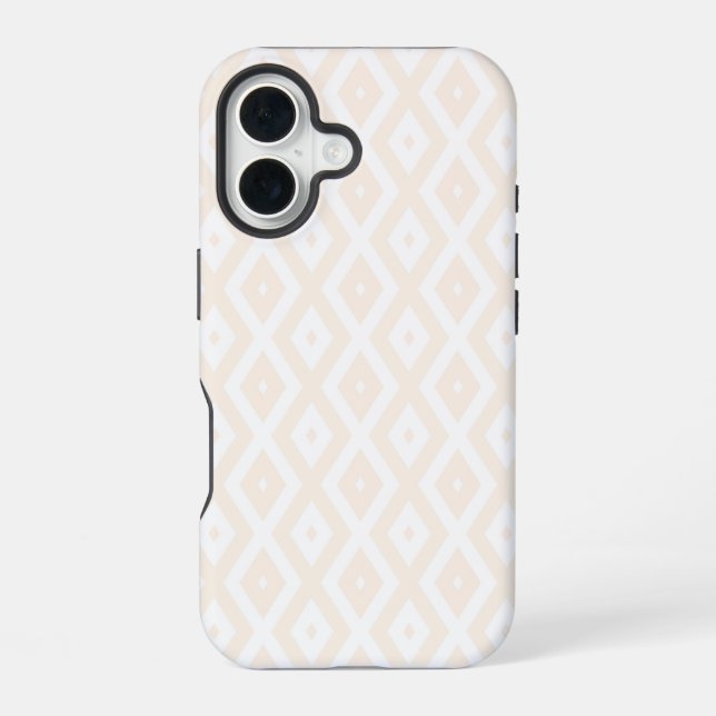Beige and white diamond pattern  iPhone 16 case (Back)