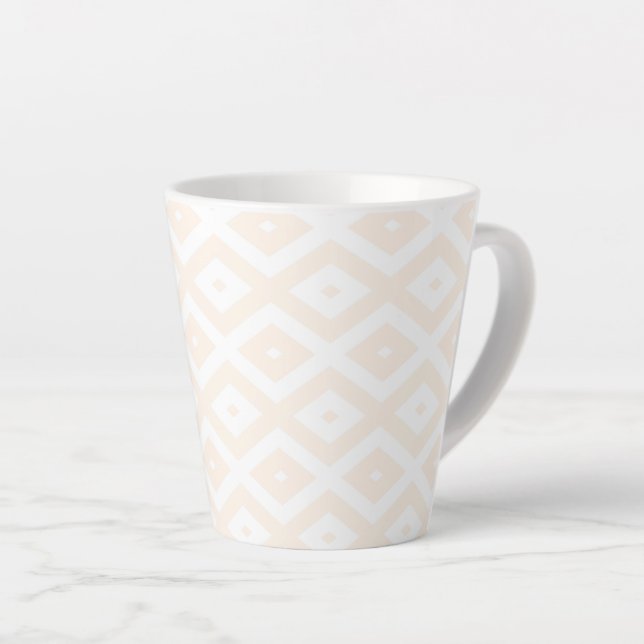 Beige and white diamond pattern latte mug (Right Angle)