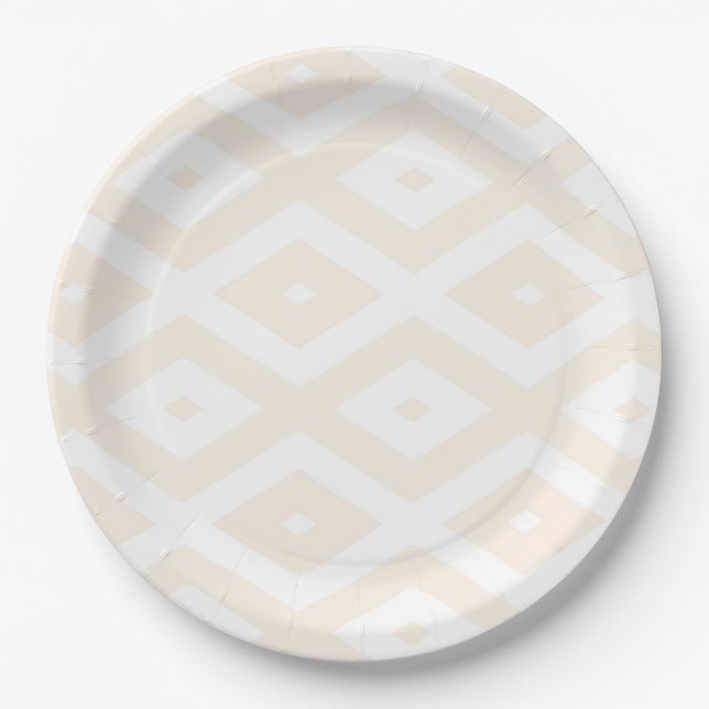 Beige and white diamond pattern paper plate (Front)