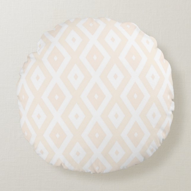 Beige and white diamond pattern round cushion (Front)