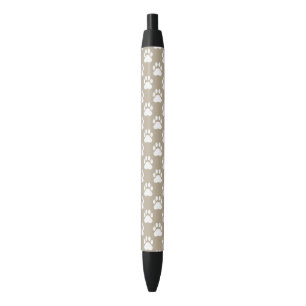 Beige And White Dog Paws Pattern Black Ink Pen