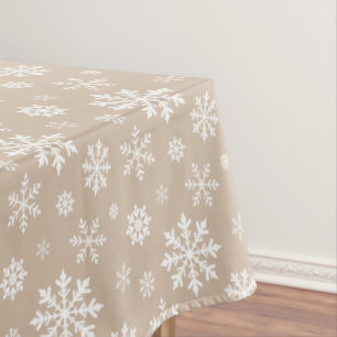 Beige And White Festive Winter Snowflake Pattern Tablecloth