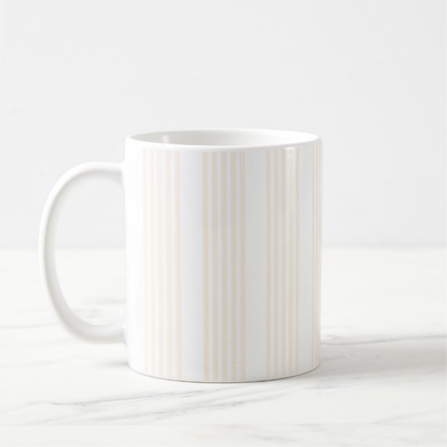 Beige and white five stripe pattern coffee mug (Left)