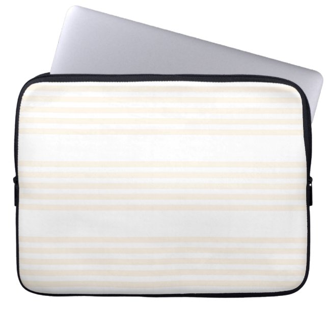 Beige and white five stripe pattern laptop sleeve (Front)