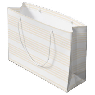 Beige and white five stripe pattern large gift bag