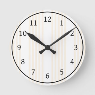 Beige and white five stripe pattern round clock