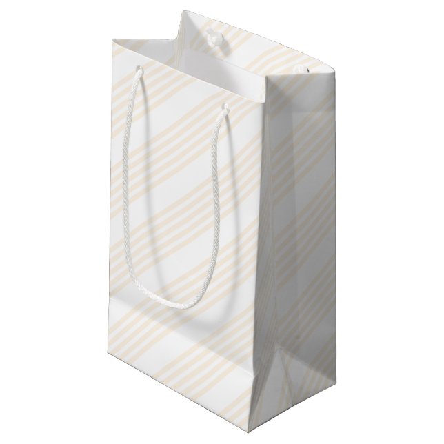 Beige and white five stripe pattern small gift bag (Front Angled)