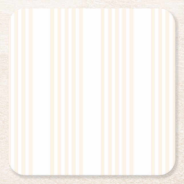 Beige and white five stripe pattern square paper coaster (Front)