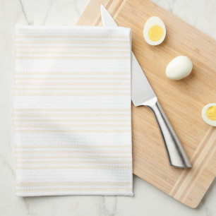 Beige and white five stripe pattern tea towel