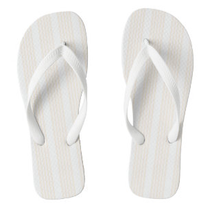 Beige and white five stripe pattern thongs