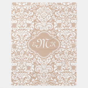 Beige And White Floral Damasks Fleece Blanket