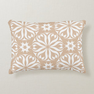 Beige and white floral ornament. Seamless patterna Decorative Cushion
