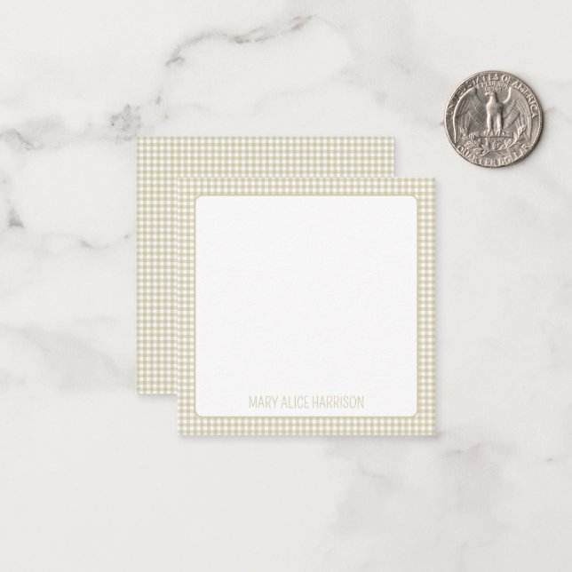 Beige and White Gingham Plaid Personalised Card (Front/Back In Situ)