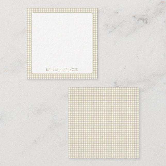Beige and White Gingham Plaid Personalised Card (Front/Back)