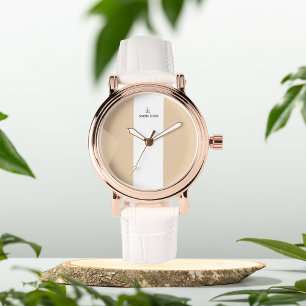 Beige and white initials personalised eWatch Watch