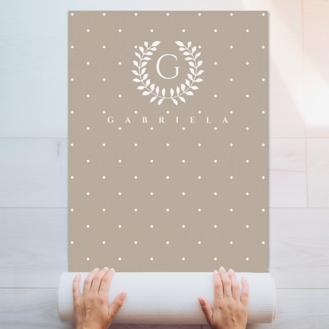 Beige And White Laurel Monogram Polka Dot Pattern Yoga Mat (Creator Uploaded)