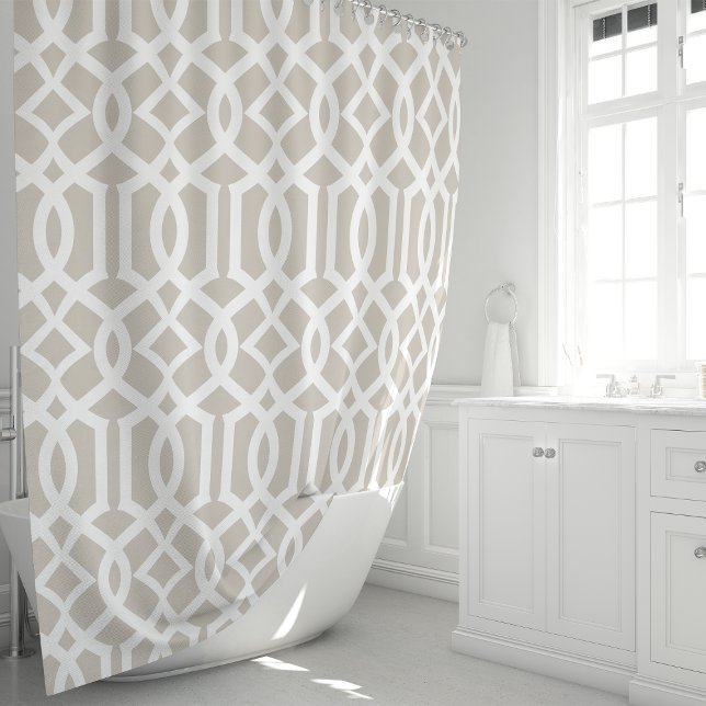 Beige and White Moroccan Trellis Pattern Shower Curtain (Creator Uploaded)