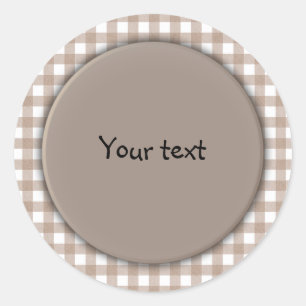 Beige and white plaid classic round sticker