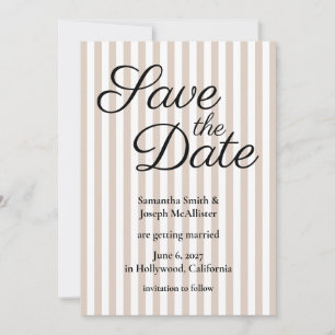 Beige and White Stripe Save The Date