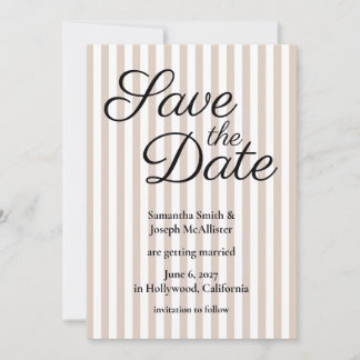 Beige and White Stripe Save The Date