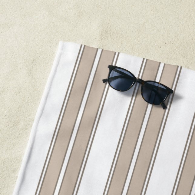 Beige and White Striped Beach Towel (In Situ)
