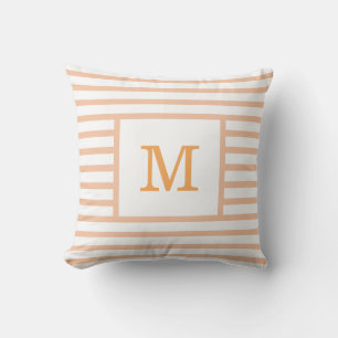 Beige and White Stripes Custom Monogram Cotton Cushion