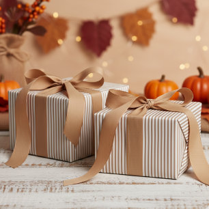 Beige and White Stripes Pattern Wrapping Paper