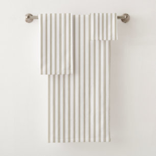 Beige and White Ticking Stripe Bath Towel Set