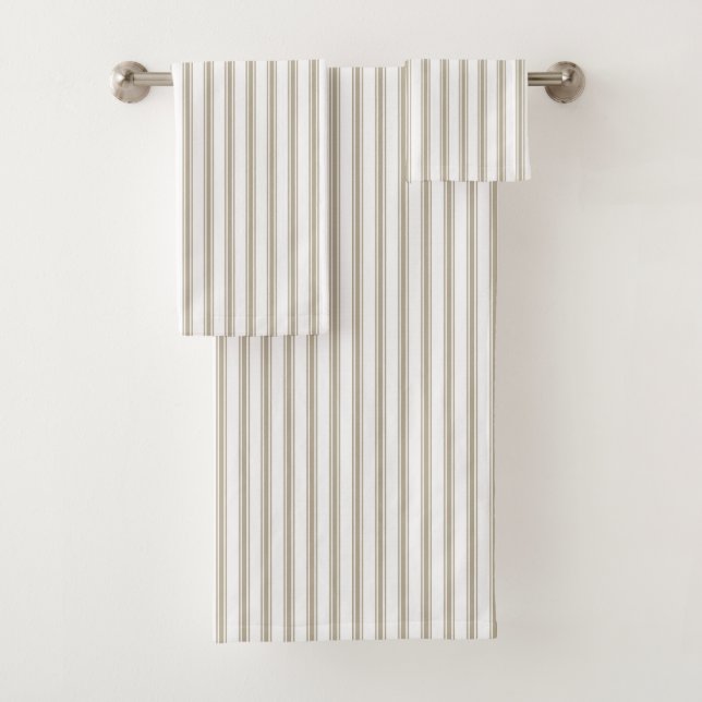 Beige and White Ticking Stripe  Bath Towel Set (Insitu)